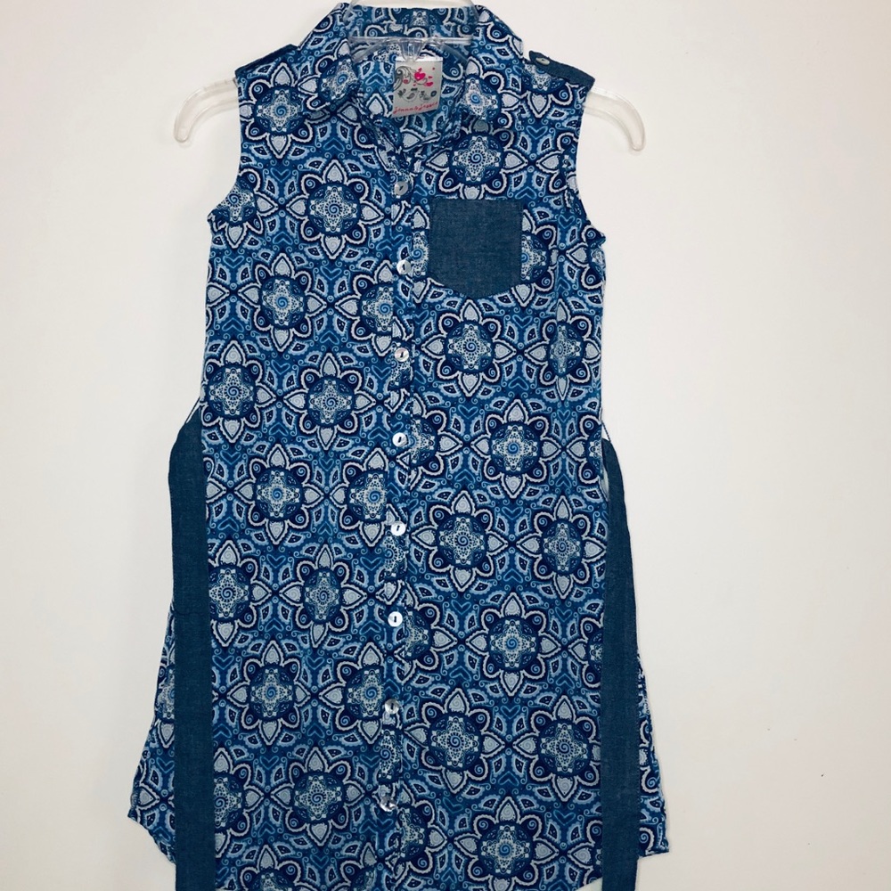 Jenna & Jessie Blue Dress with Floral Design